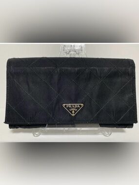 Prada Black Quilted Nylon Triangle Logo Wallet